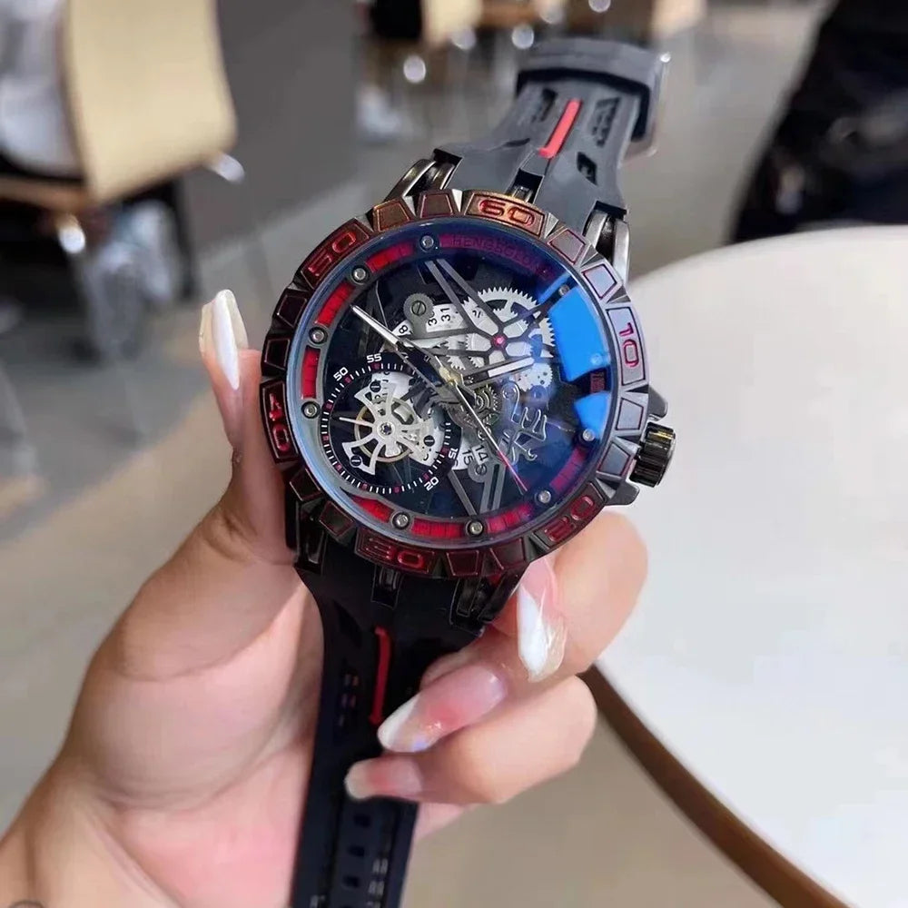2025 Quartz Watches Men AAA Cool 3D Creative 49mm Big Dial Luxury Rubber Strap Waterproof Original Wristwatch Relogio Masculino
