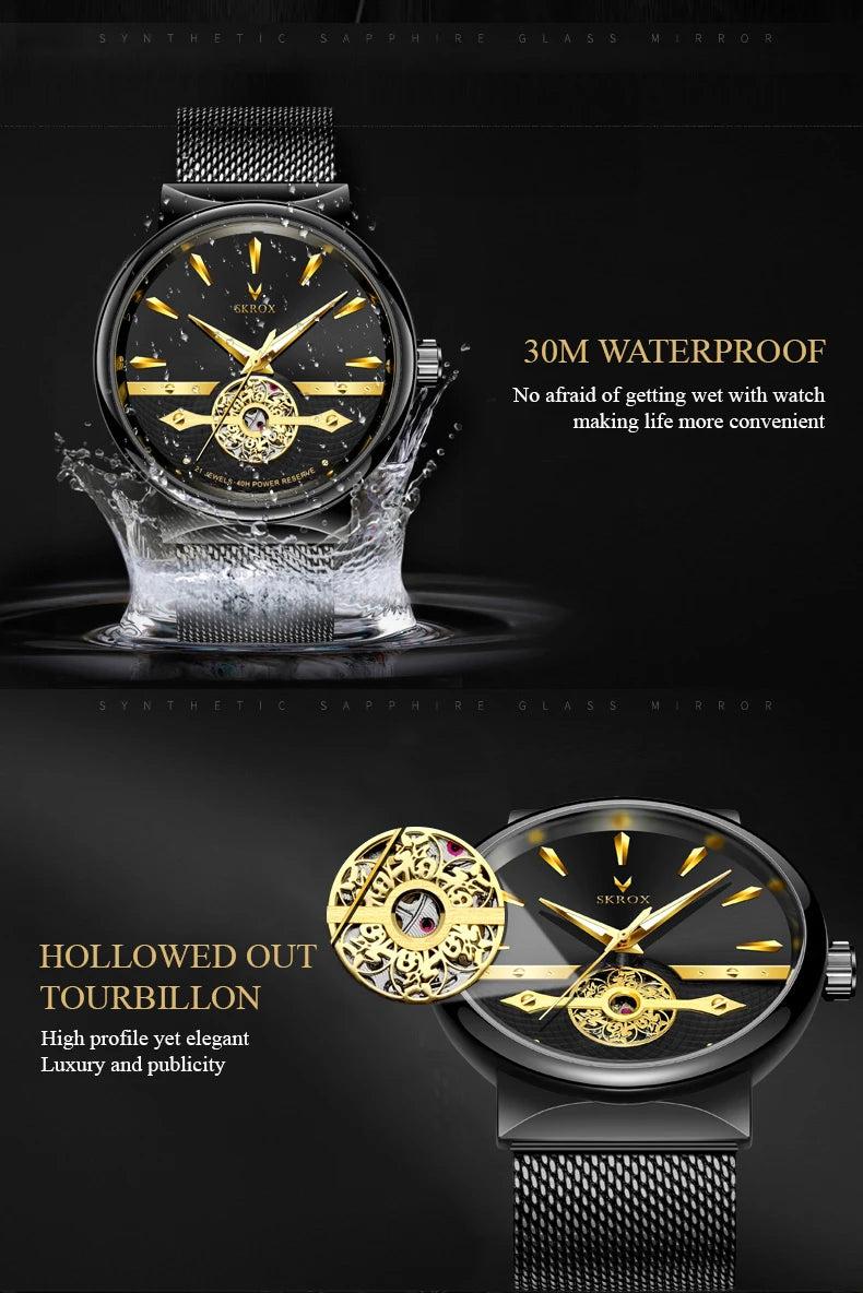 2025 SKROX Original High-End Luxury Elegant Automatic Movement Clockwork Thin Man Watch Mechanical Waterproof Male Wrist Watches