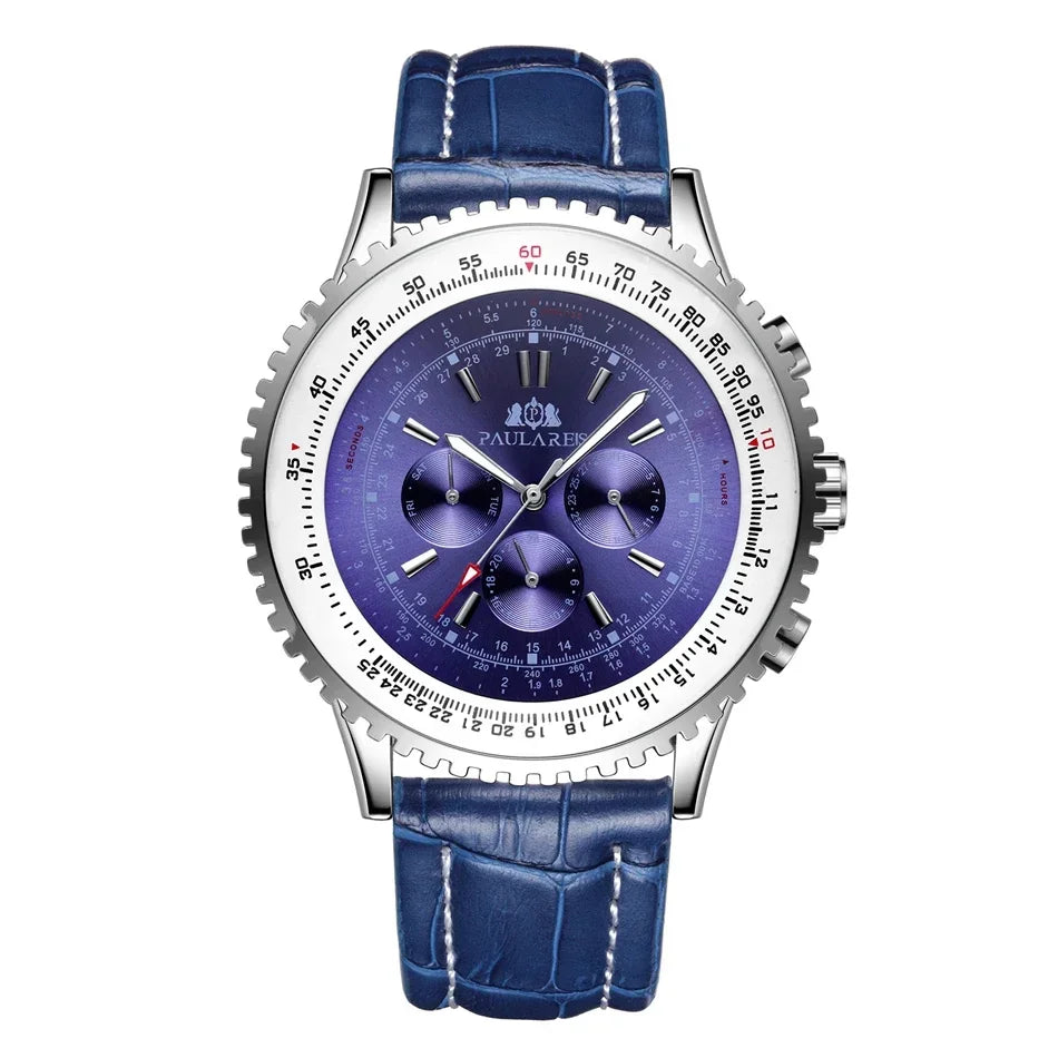 Automatic Watch for Men Mechanical Stainless Steel Black Brown Blue Leather Strap Sports Big 50mm Reloj Hombre Baratos