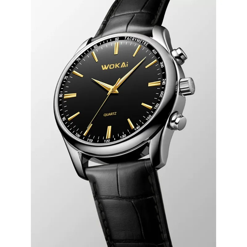 2023 New Wokai Men's Watches Fashion Business Watches Men Casual Leather Belt Quartz Wristwatches Relogio Masculino Reloj Hombre