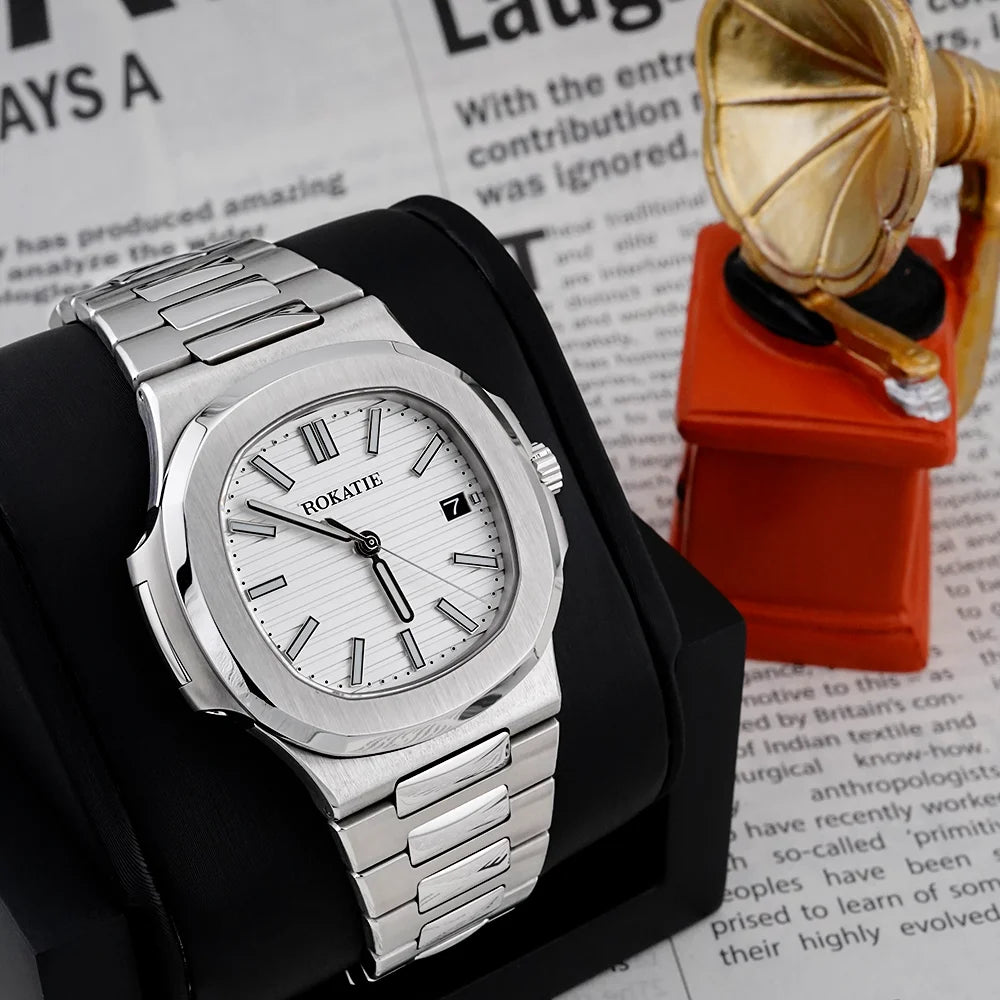 ROKATIE 2024 Luxury 9015 Japanese Movement Stainless Steel Watch 38mm Case Luminous Feature Day 50m Waterproof Watches for men