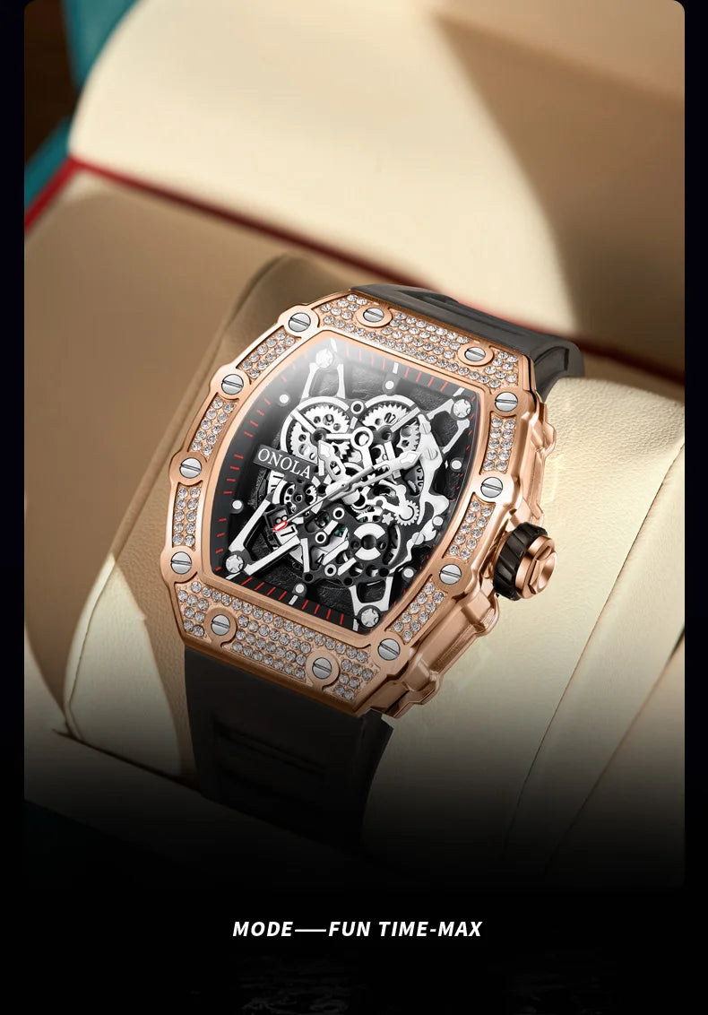 2022 New Men's Watch ONOLA Fashion Luxury Diamond Inlaid Design Quartz Waterproof Tape Watches Men Relogio Masculino Clock