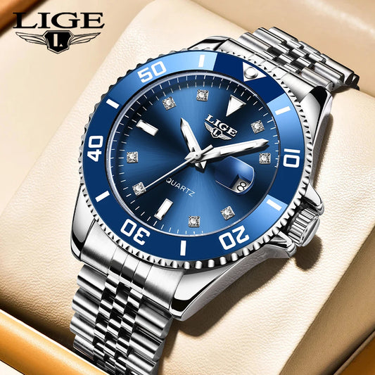 LIGE Men Top Brand Luxury Watch Fashion Diver 30ATM Waterproof Wristwatch Date Clock Sport Quartz Watches Mens Relogio Masculino