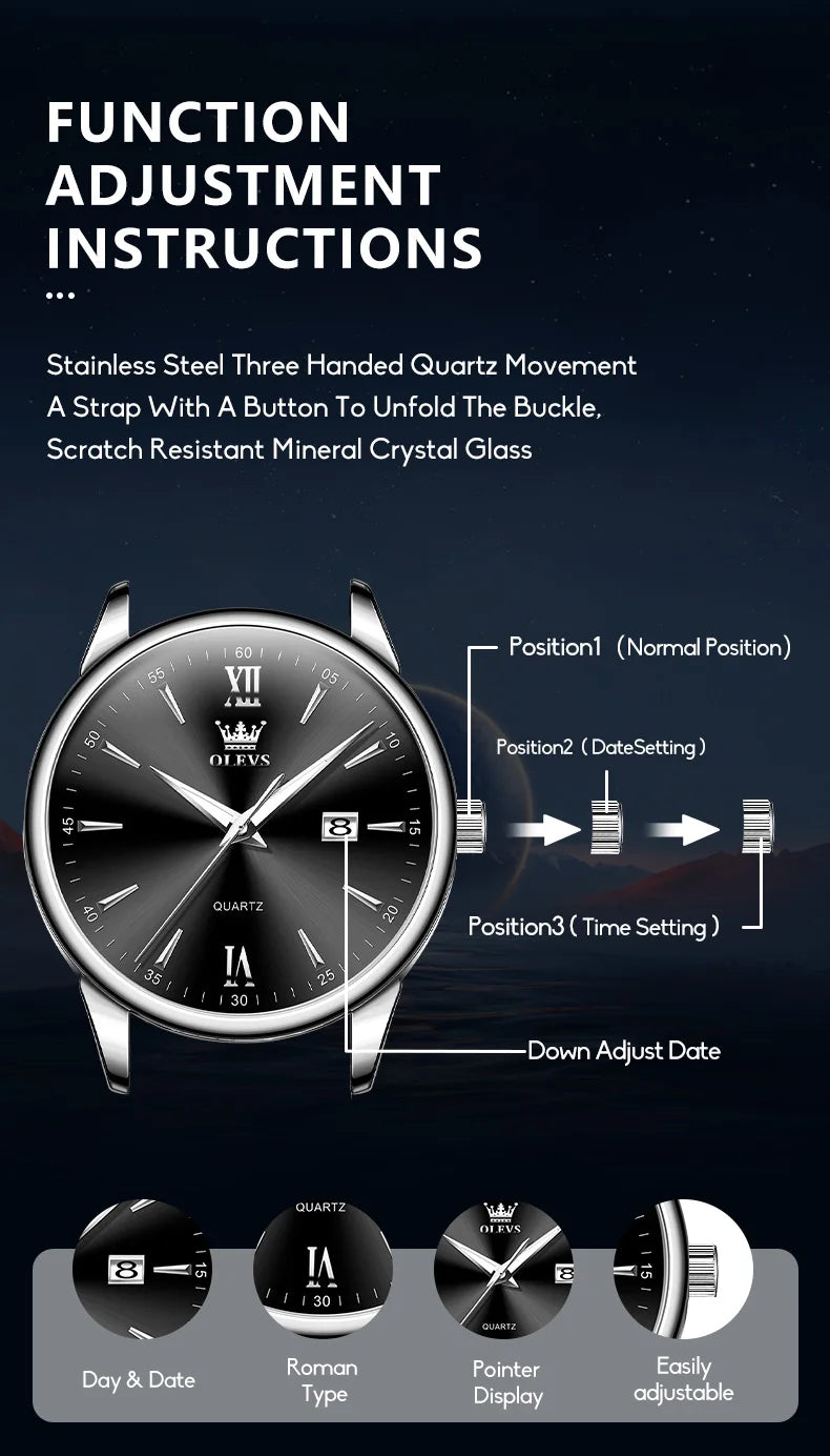 OLEVS Luxury Business Quartz Watches for Men Leather Strap Original Casual Waterproof Man Watch High Quality Men's Wrist Watches