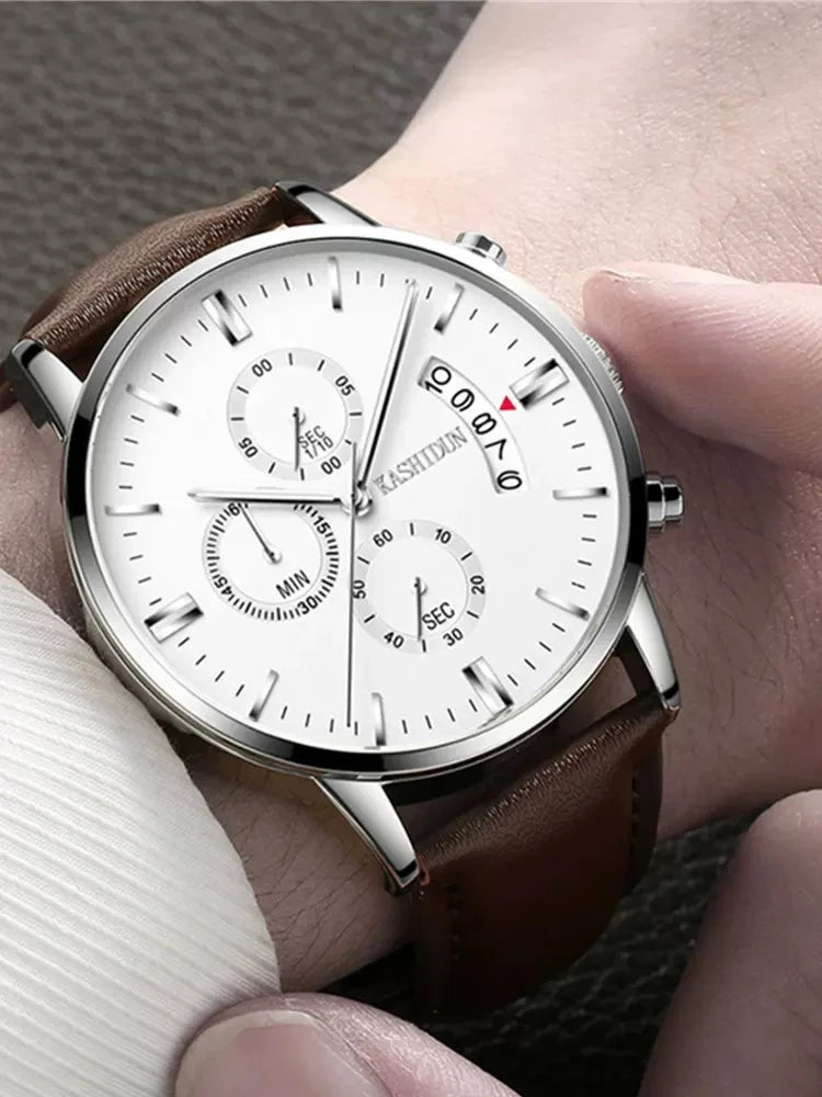 2023 Fashion Men's Watch Brand Luxury Male Quartz Watches Minimalist Casual Leather Strap Digital Calendar Wristwatch Men Clock