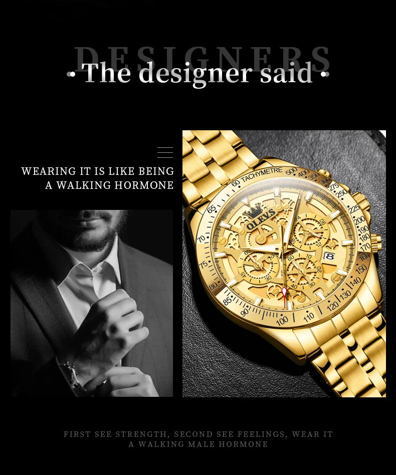 OLEVS 9913 Man Watches 44mm Big Dial Luxury Business Quartz Watch For Men Waterproof Luminous Chronograph Fashion Men Hand Clock
