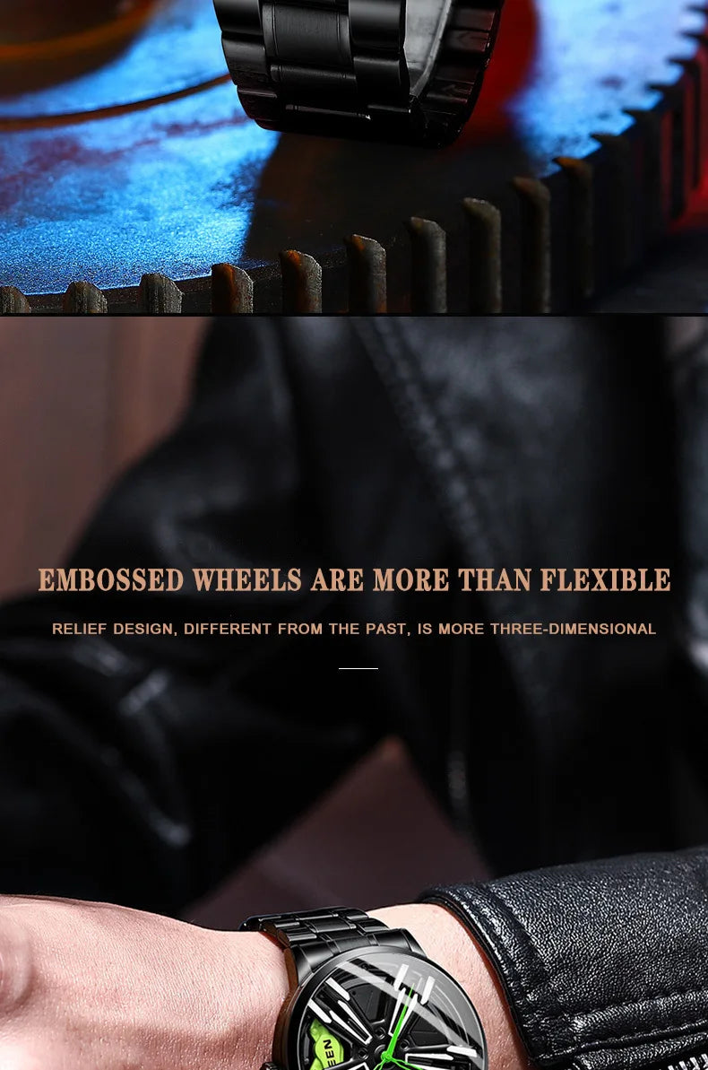 2025 New Racing Watches Men Custom Design Super Car Rim Watch Stainless Steel Black Retro Waterproof Watch Relogio Masculino