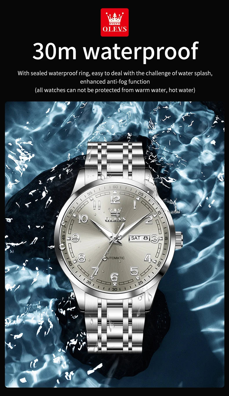 OLEVS Luxury Watch For Men automatic mechanical Wristwatches Classic Men Watch Waterproof Gray Dial Luxury Brand Date Week 7077