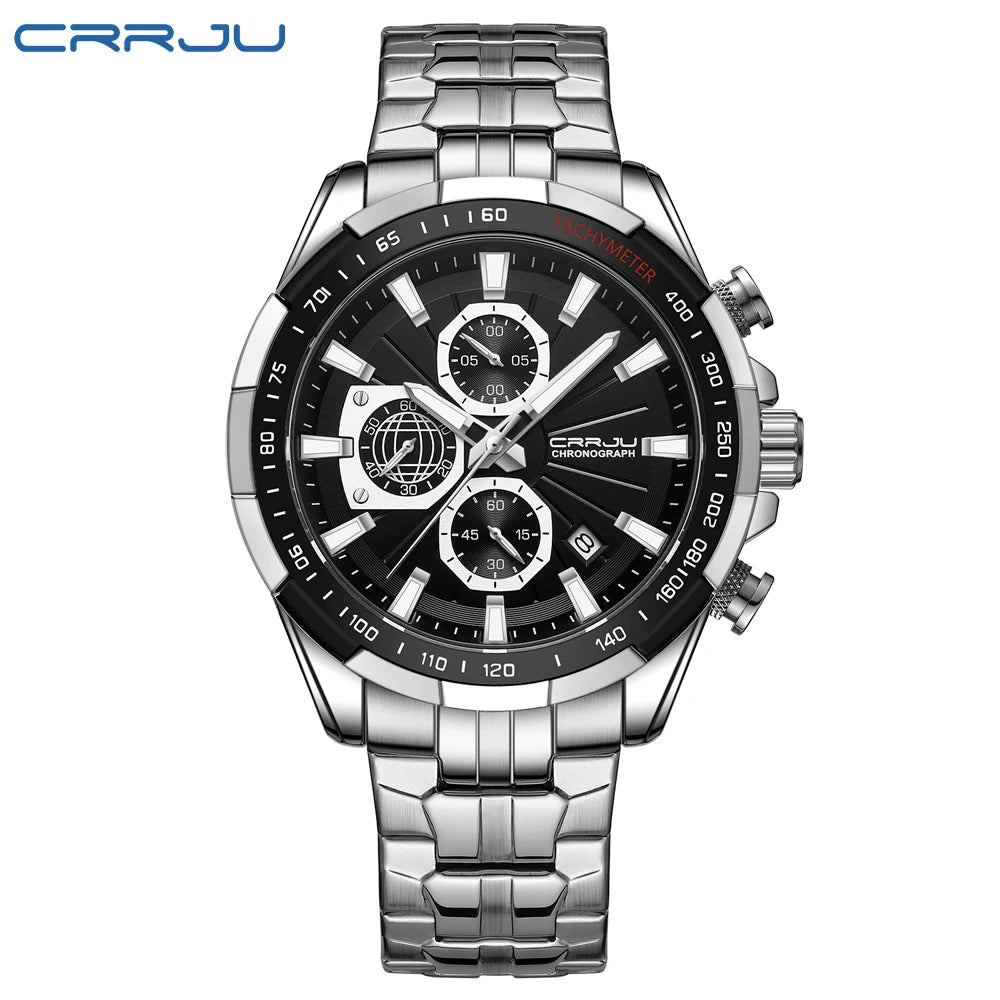 CRRJU Men's Watches Fashion Business Multifunction Quartz Chronograph with Auto Date and Luminous Hands Relogio Masculino