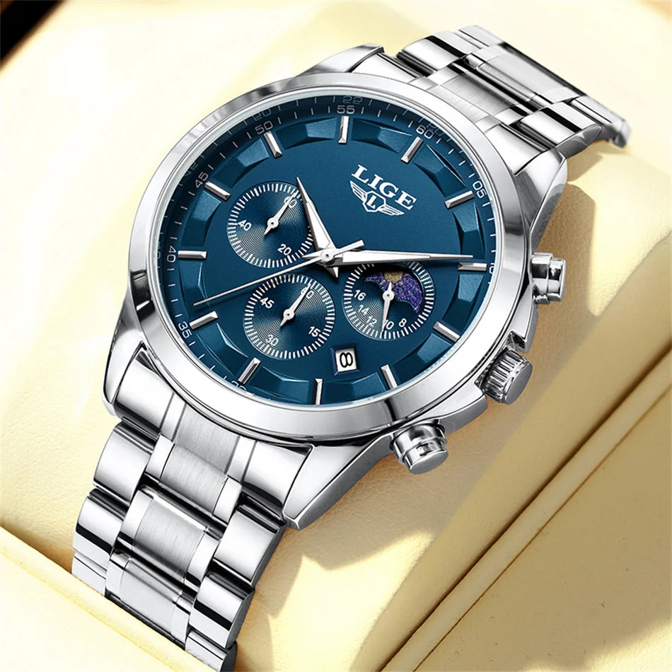 LIGE 2025 New Luxury Mens Watch Fashion Business Quartz Wristwatches Sports Waterproof Luminous Steel Watches Men Reloj Hombre