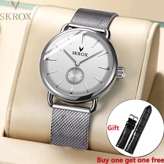 Luxury Brands SKROX Ultra-Thin Mechanical Men's Watch High-End Elegant Design with Mesh Strap Manual Movement Wind-Up Clockwork
