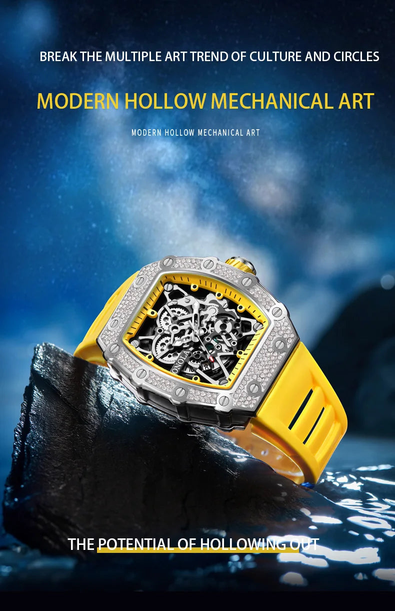 2022 New Men's Watch ONOLA Fashion Luxury Diamond Inlaid Design Quartz Waterproof Tape Watches Men Relogio Masculino Clock