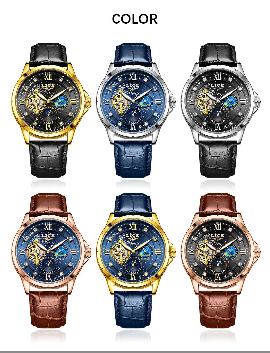 LIGE Top Luxury Mechanical Watches Men Fashion Diamonds Automatic Mens Watch 30M Waterproof Luminous Wristwatch Male Reloj 2026