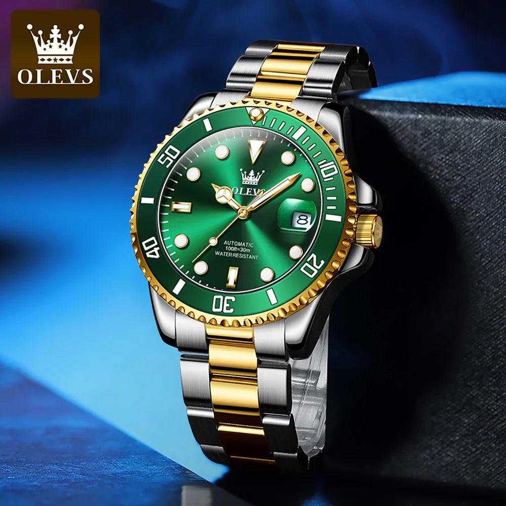 OLEVS 6650 Luxury Automatic Watch Men Rotary Lap Mechanical Movement Waterproof Sports Top Brand Stainless Steel Wristwatch