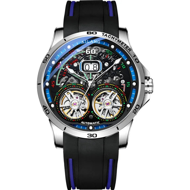 Luxury Sports Double Tourbillon Watches for Men Fashion Calendar Mechanical Watch Waterproof Luminous Clock Mens