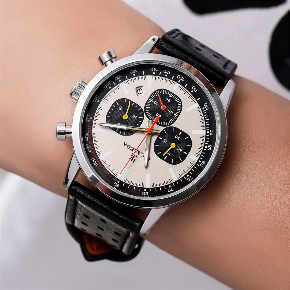 Hot Sale Couple Watch Luminous Chronograph Quartz Leather Multifunctional Sports with Qualification