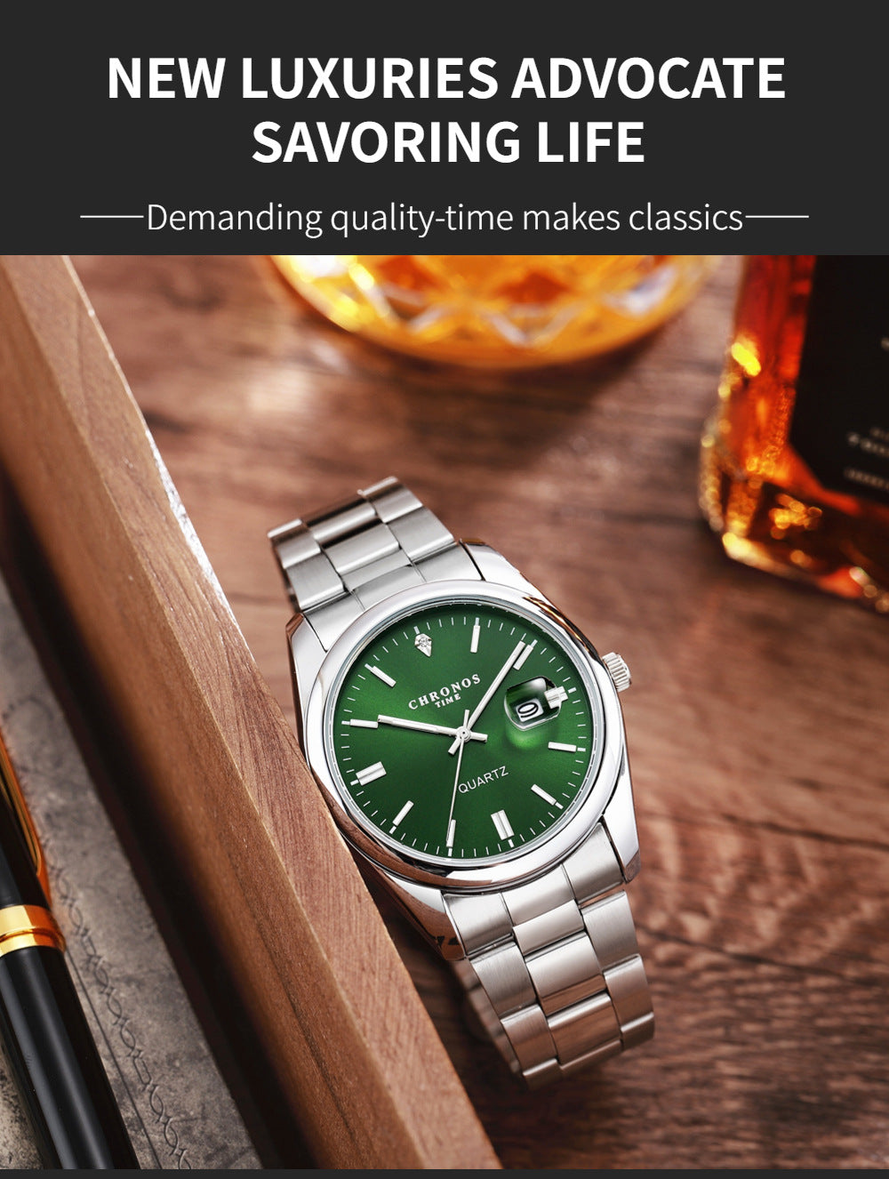 CHRONOS Top Brand Luxury Man Wristwatch Waterproof Luminous Date Men Watches Stainless Steel Quartz Men's Watch Male reloj