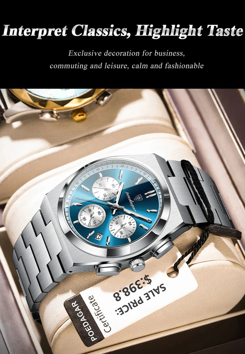 Classical Stop Watch Men Watches 2024 Luxury Sport Three-Eyes Multifunction Quartz Wristwatch Man Clock Waterproof Luminous Date