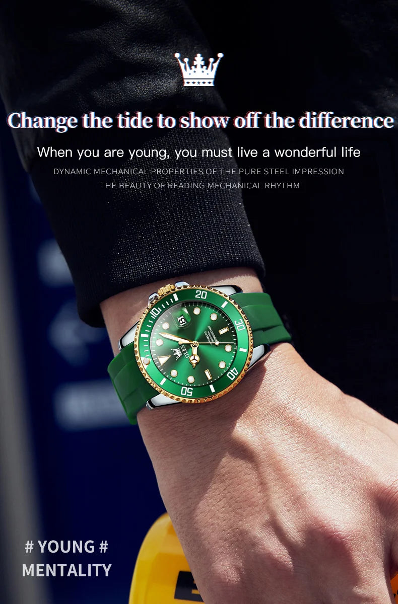 OLEVS 6650 Luxury Automatic Watch Men Rotary Lap Mechanical Movement Waterproof Sports Top Brand Stainless Steel Wristwatch