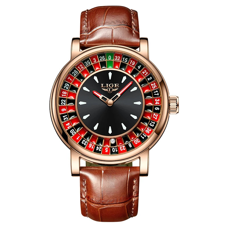 LIGE Unique Creative Men's Watches Fashion Casual Stainless Steel Rotating Dial Roulette Waterproof Classic Quartz Man Watch New