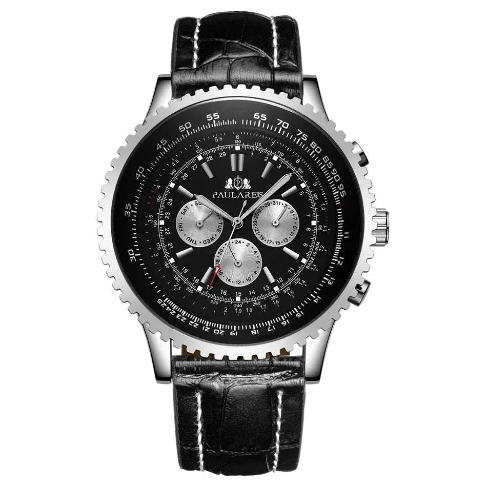 Automatic Watch for Men Mechanical Stainless Steel Black Brown Blue Leather Strap Sports Big 50mm Reloj Hombre Baratos