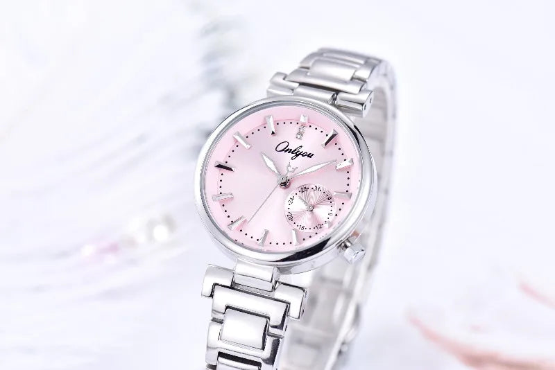 ONLYOU Luxury Women's Watch with Calendar and Analog Quartz Design, Stylish and Simple Stainless Steel Strap, Watch Box Included