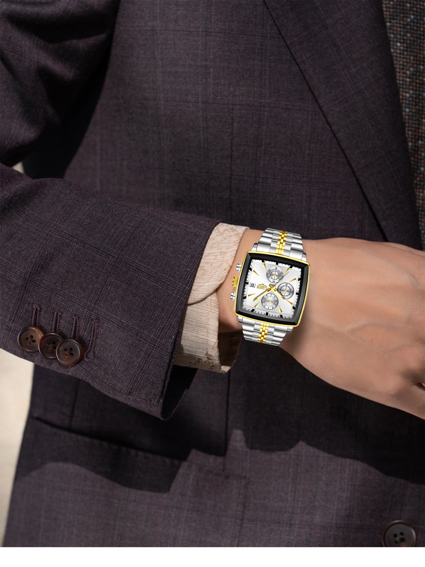 LIGE Fashion Luxury  Watches for Men Square Dial Stainless Steel Waterproof Luminous Auto Date Chronograph Quartz Man Watch+Box