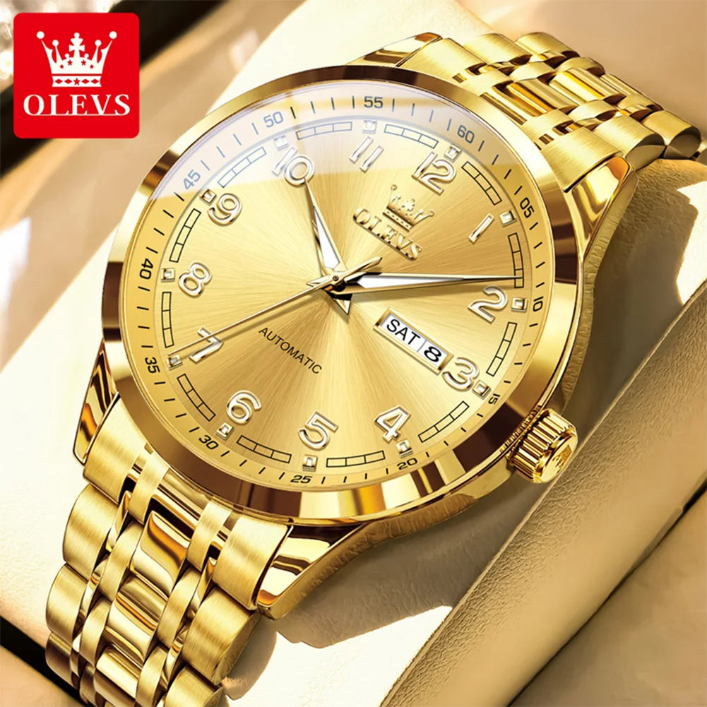 OLEVS Luxury Watch For Men automatic mechanical Wristwatches Classic Men Watch Waterproof Gray Dial Luxury Brand Date Week 7077