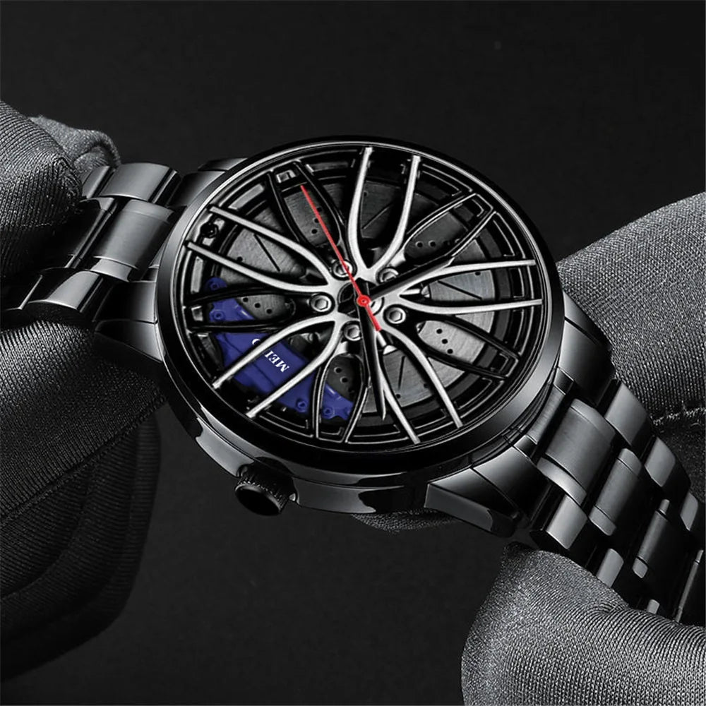 2025 Top Men Leather Watches Men Car Wheel Hub Stainless Steel Quartz Watch For Mens Military Sports Watch Relogio Masculino