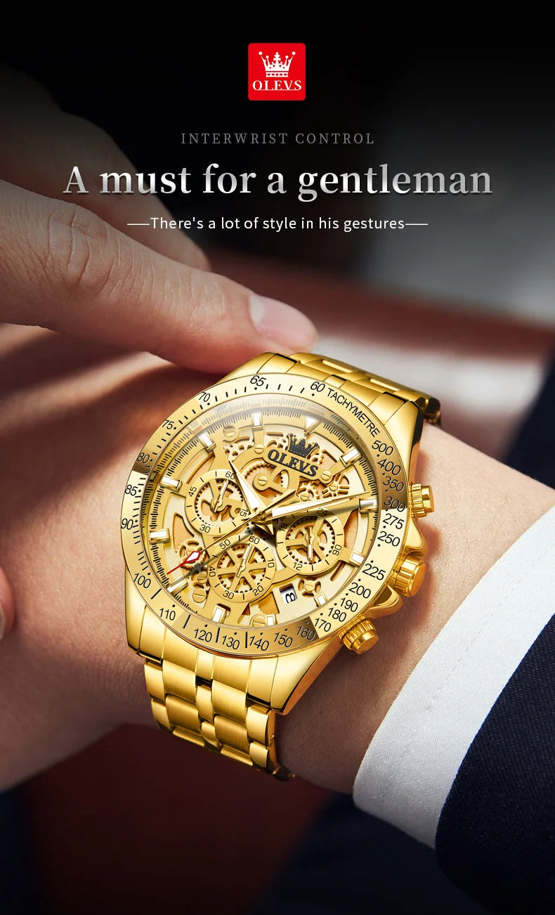OLEVS 9913 Man Watches 44mm Big Dial Luxury Business Quartz Watch For Men Waterproof Luminous Chronograph Fashion Men Hand Clock
