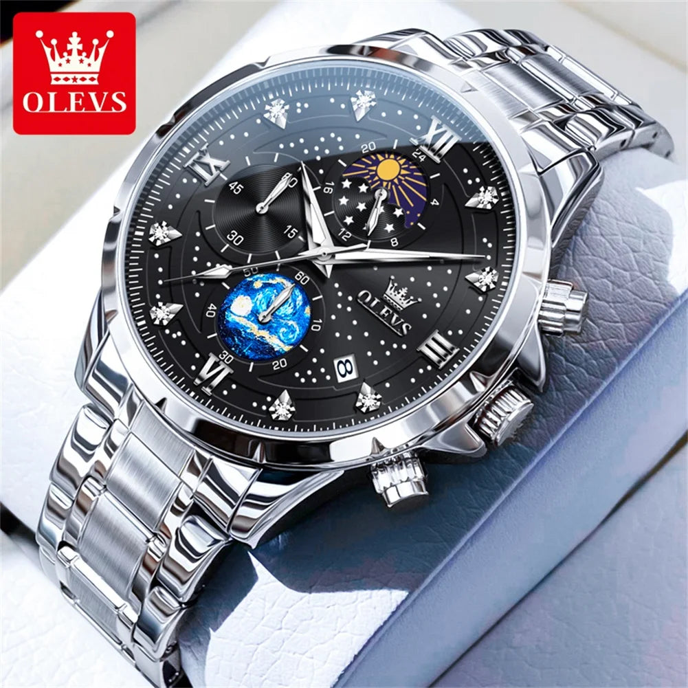 OLEVS 9807 New Mens Watches Original Quartz Watch Multifuncion Chronograph Watch For Man Waterproof Luminous Mens Gifts Freebie