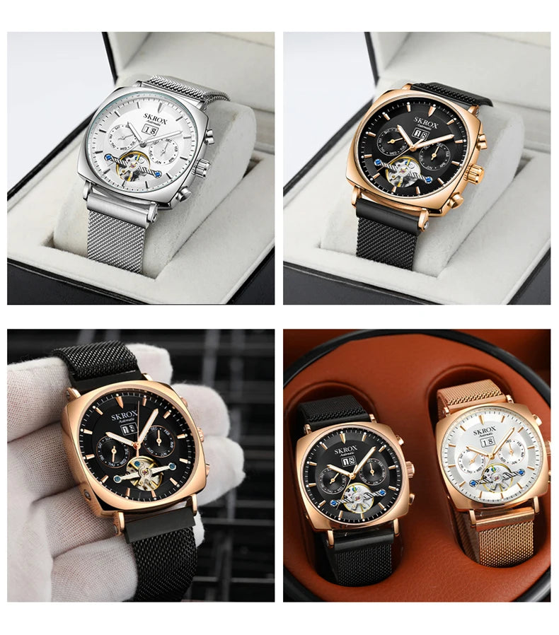 SKROX Square Tourbillon Automatic Movement Man Watch Mechanical Male Wristwatches Original Brand High-End Luxury Clockwork reloj