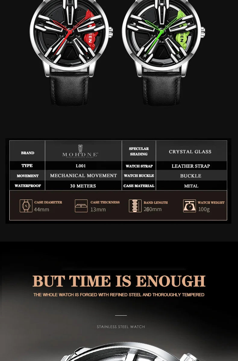 2025 New Racing Watches Men Custom Design Super Car Rim Watch Stainless Steel Black Retro Waterproof Watch Relogio Masculino