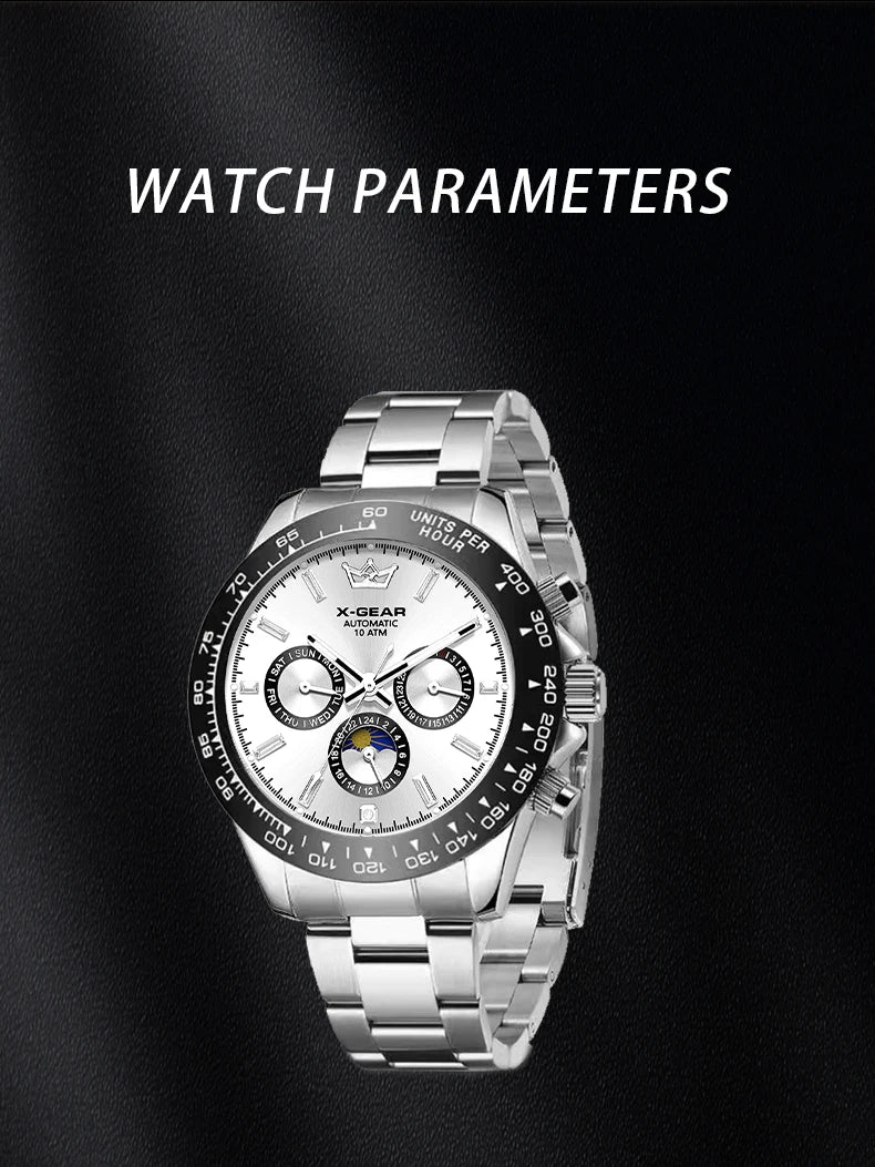 New Luxury Men's Watch – Automatic Mechanical Triple Sub-Dial Six-Hand Water-Resistant Luminous Stainless Steel Wristwatc