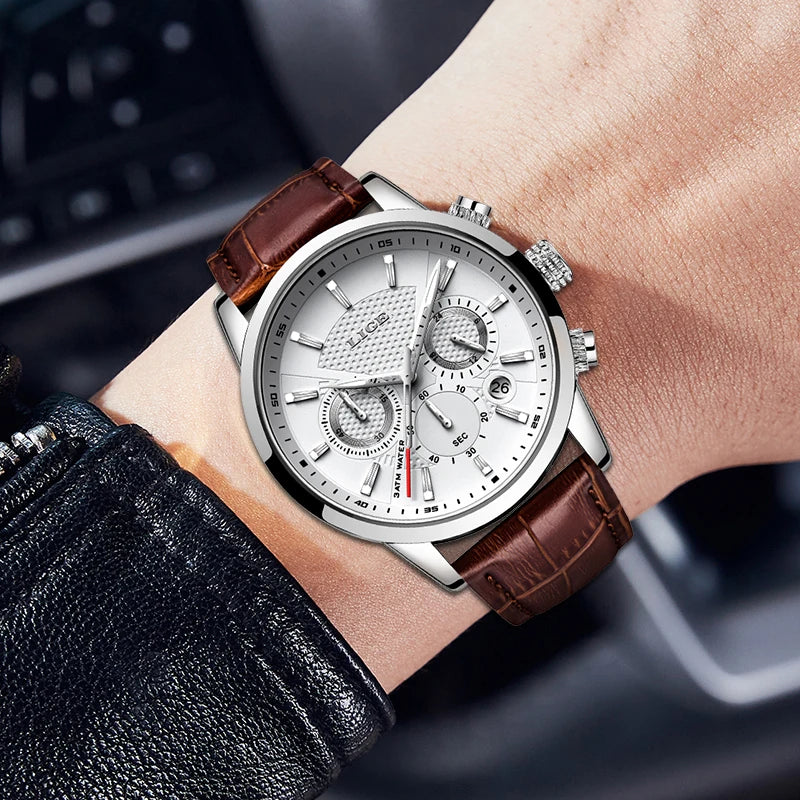 2024 LIGE Top Luxury Mens Watch Casual Business Quartz Watches Men Fashion Leather Wristwatch Waterproof Male Clock Reloj Hombre