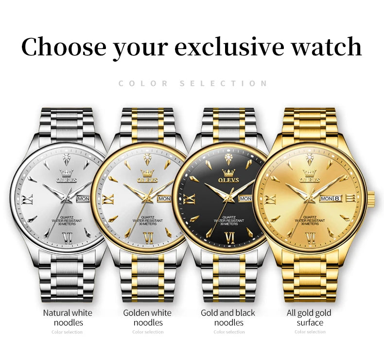 OLEVS 9806 Classic Men's Watches Roman Scale Date Week Stainless steel Business Waterproof Hand Clock