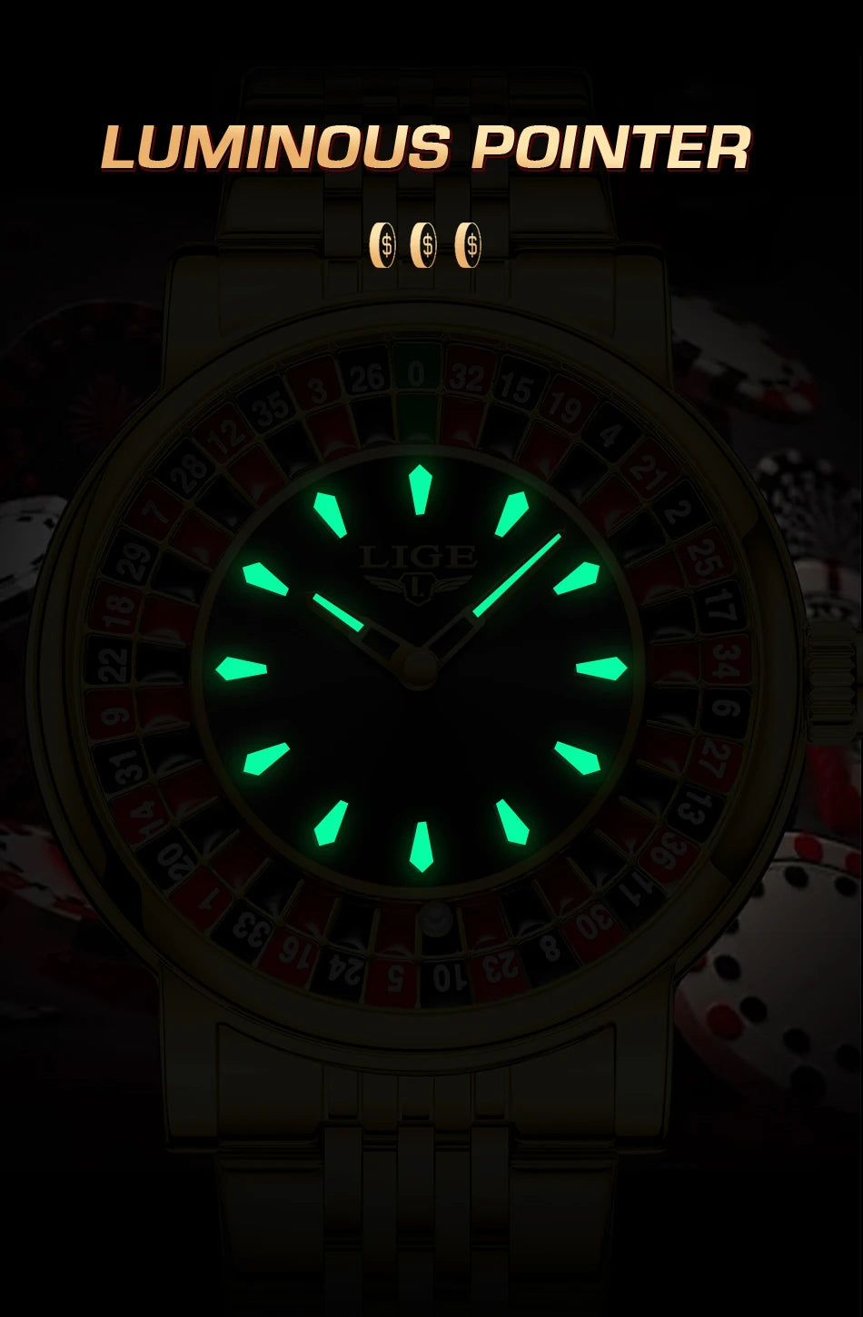 LIGE Unique Creative Men's Watches Fashion Casual Stainless Steel Rotating Dial Roulette Waterproof Classic Quartz Man Watch New