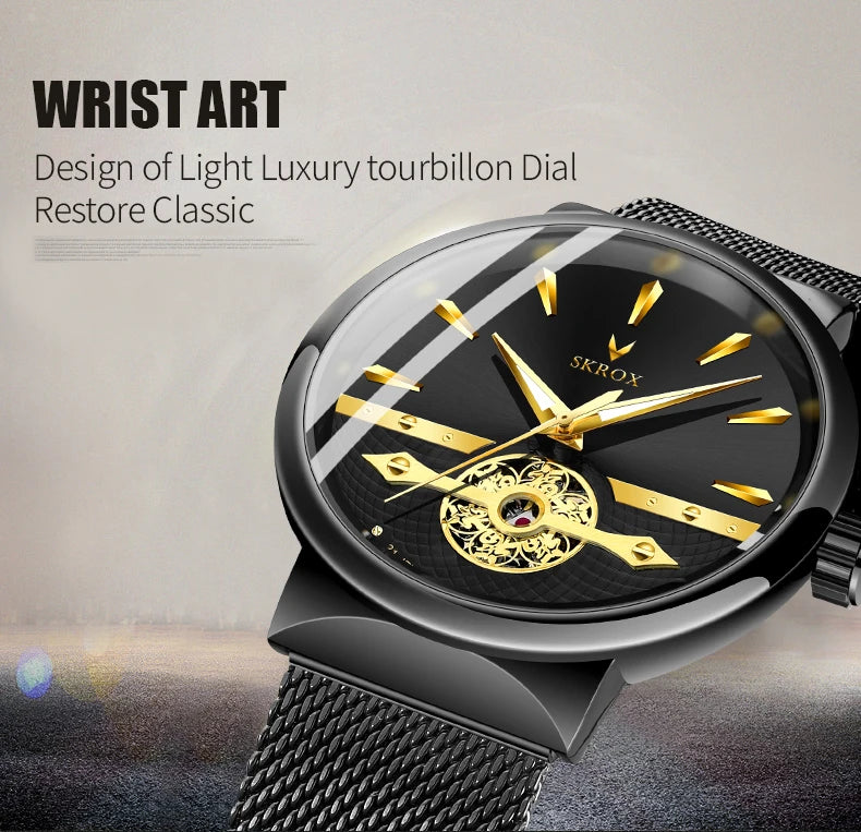 2025 SKROX Original High-End Luxury Elegant Automatic Movement Clockwork Thin Man Watch Mechanical Waterproof Male Wrist Watches