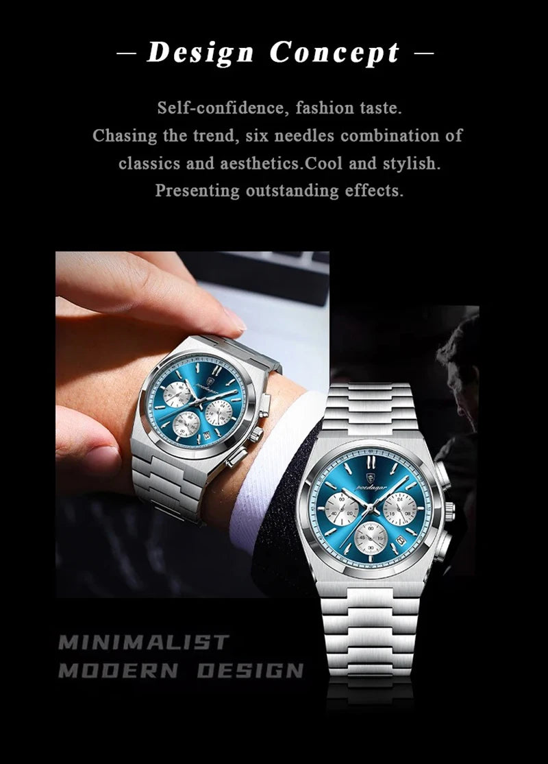 Classical Stop Watch Men Watches 2024 Luxury Sport Three-Eyes Multifunction Quartz Wristwatch Man Clock Waterproof Luminous Date