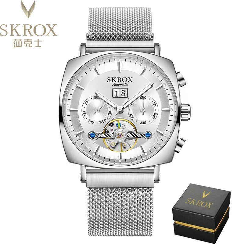 SKROX Square Tourbillon Automatic Movement Man Watch Mechanical Male Wristwatches Original Brand High-End Luxury Clockwork reloj