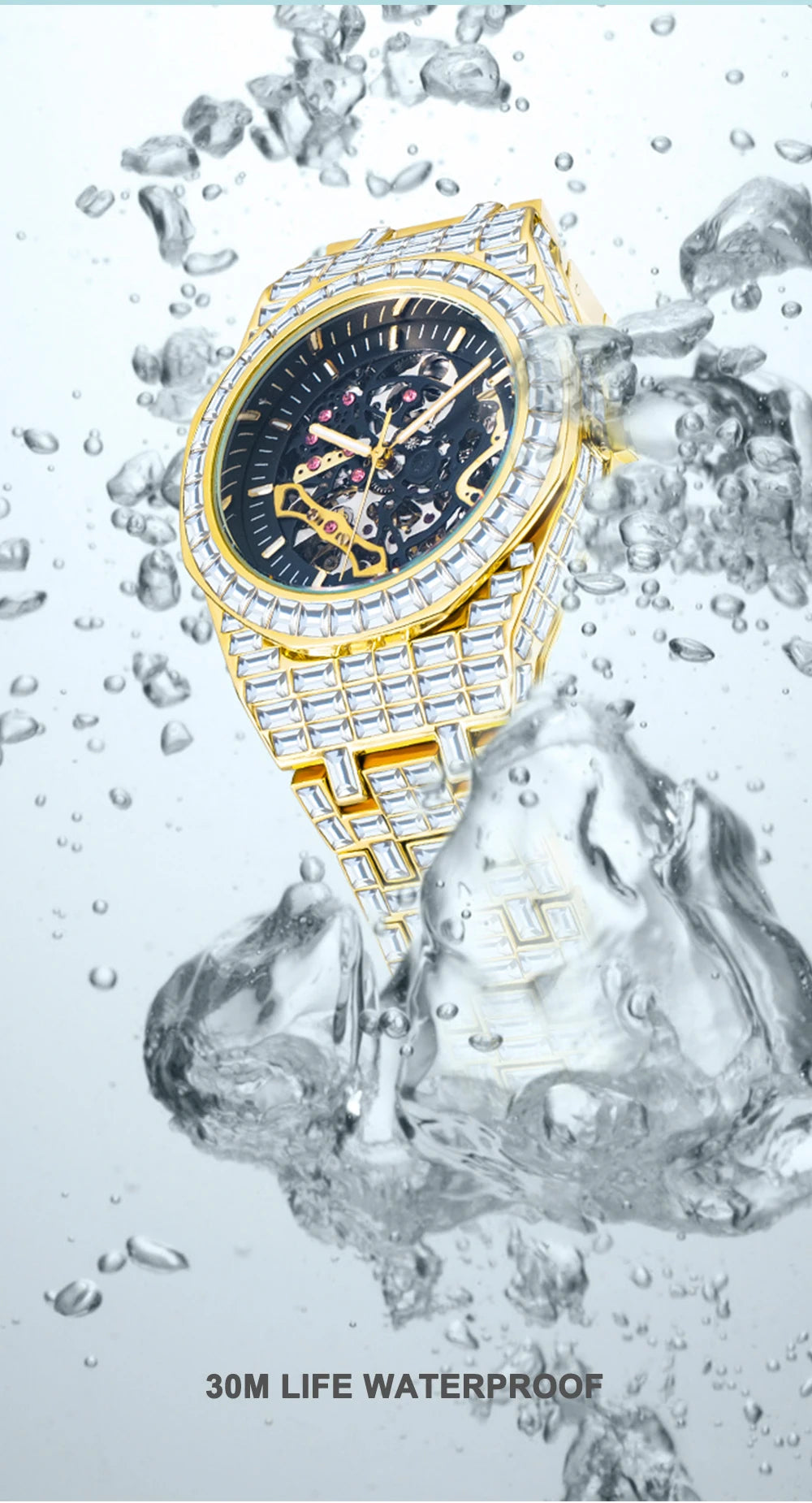 Luxury Automatic Watch For Men Hip Hop Diamond Skeleton Mechanical relogio masculino Ice Out waterproof Man Watches Dropshipping
