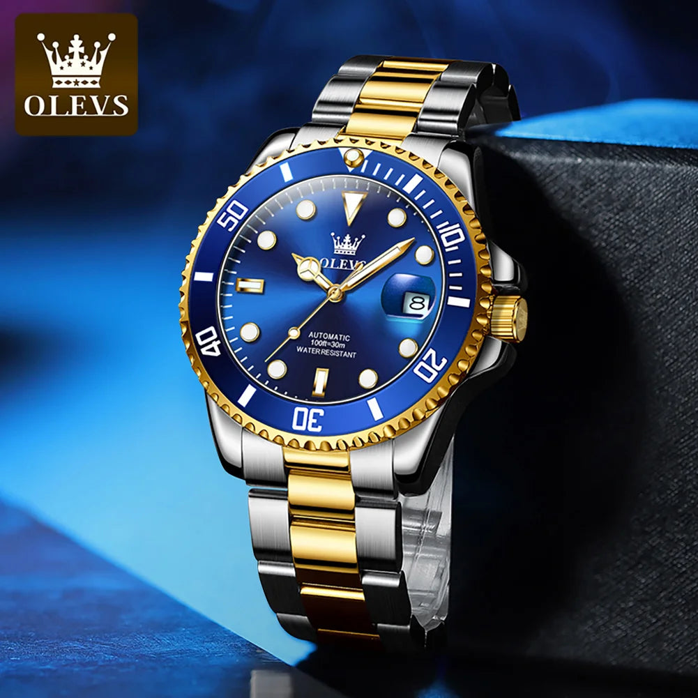 OLEVS 6650 Luxury Automatic Watch Men Rotary Lap Mechanical Movement Waterproof Sports Top Brand Stainless Steel Wristwatch