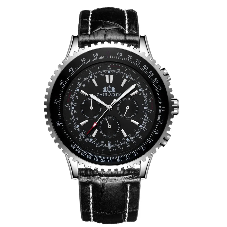 Automatic Watch for Men Mechanical Stainless Steel Black Brown Blue Leather Strap Sports Big 50mm Reloj Hombre Baratos