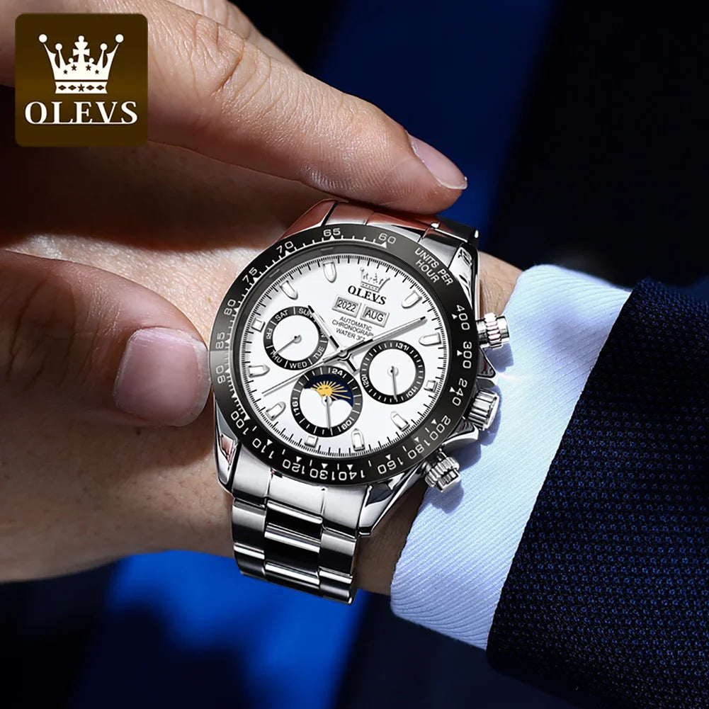 OLEVS 6654 Top Brand Men's Watches Classic Fashion Automatic Mechanical Watch for Man Complete Calendar Moon Phase Waterproof