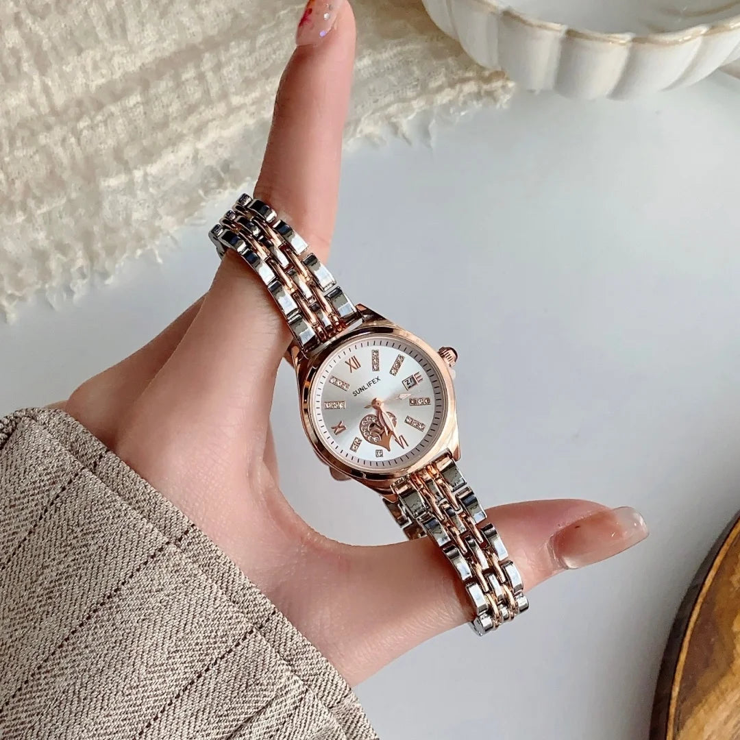 Luxury Watches For Women Lover Dial Rose Gold Stainless Steel With Date Quarzt Wristwatch Ladies Watches Relogio Feminino