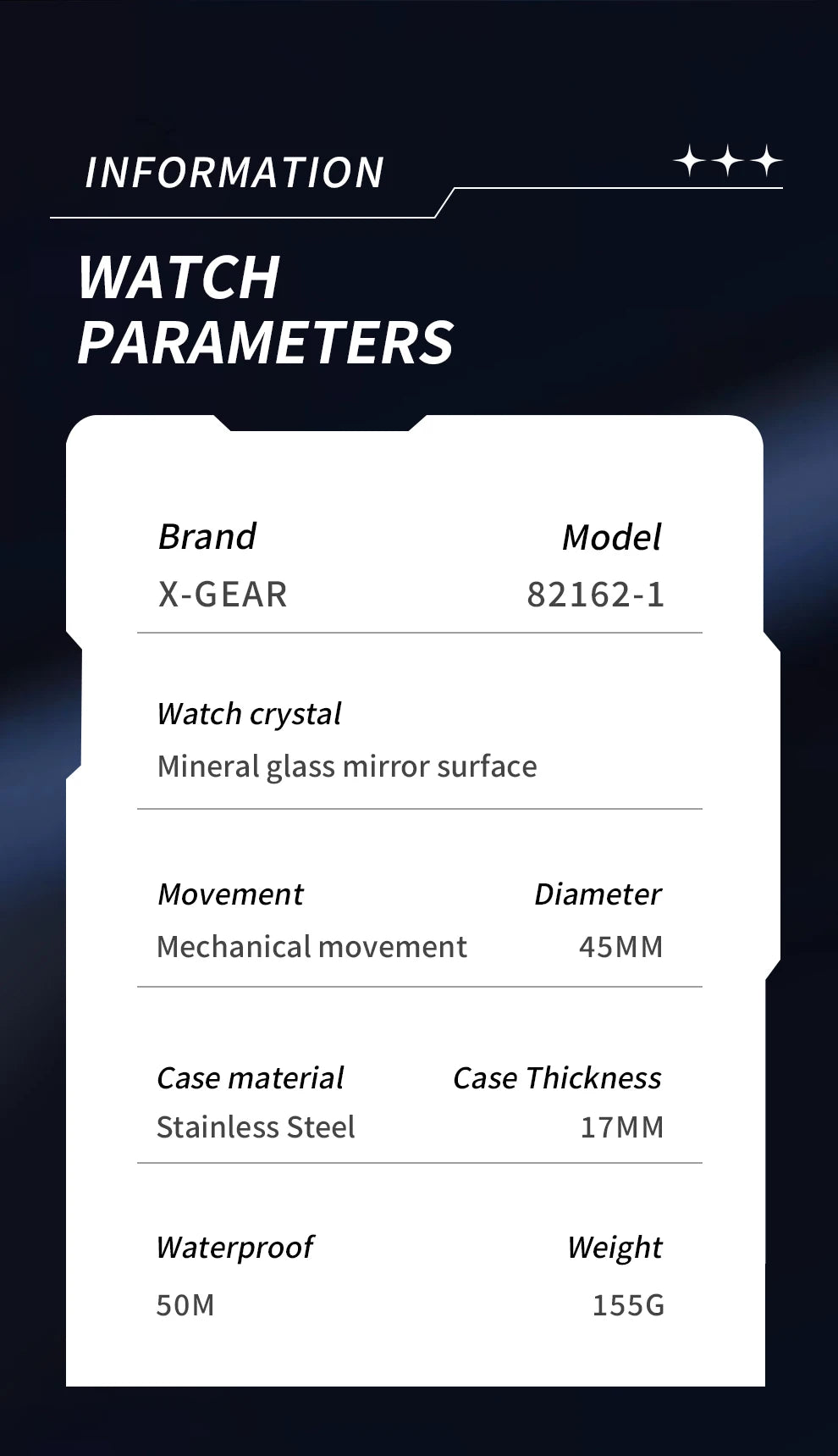 X-GEAR Men's Watch Automatic Mechanical with Diamond Dial Luminous Moon Phase Water-Resistant (Gift)