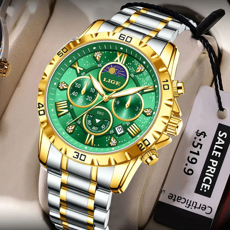 LIGE Woman Watches Rose Gold Top Brand Luxury Green Watch Women Quartz Waterproof Women's Wristwatch Ladies Girls Watches Clock