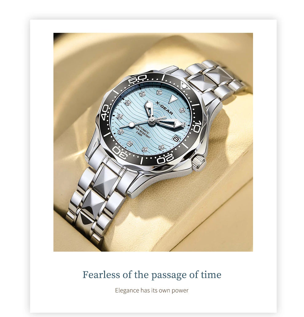 X-GEAR Women's New Watch Fully Automatic Mechanical Watch Light Luxury Temperament Waterproof Watch for Women