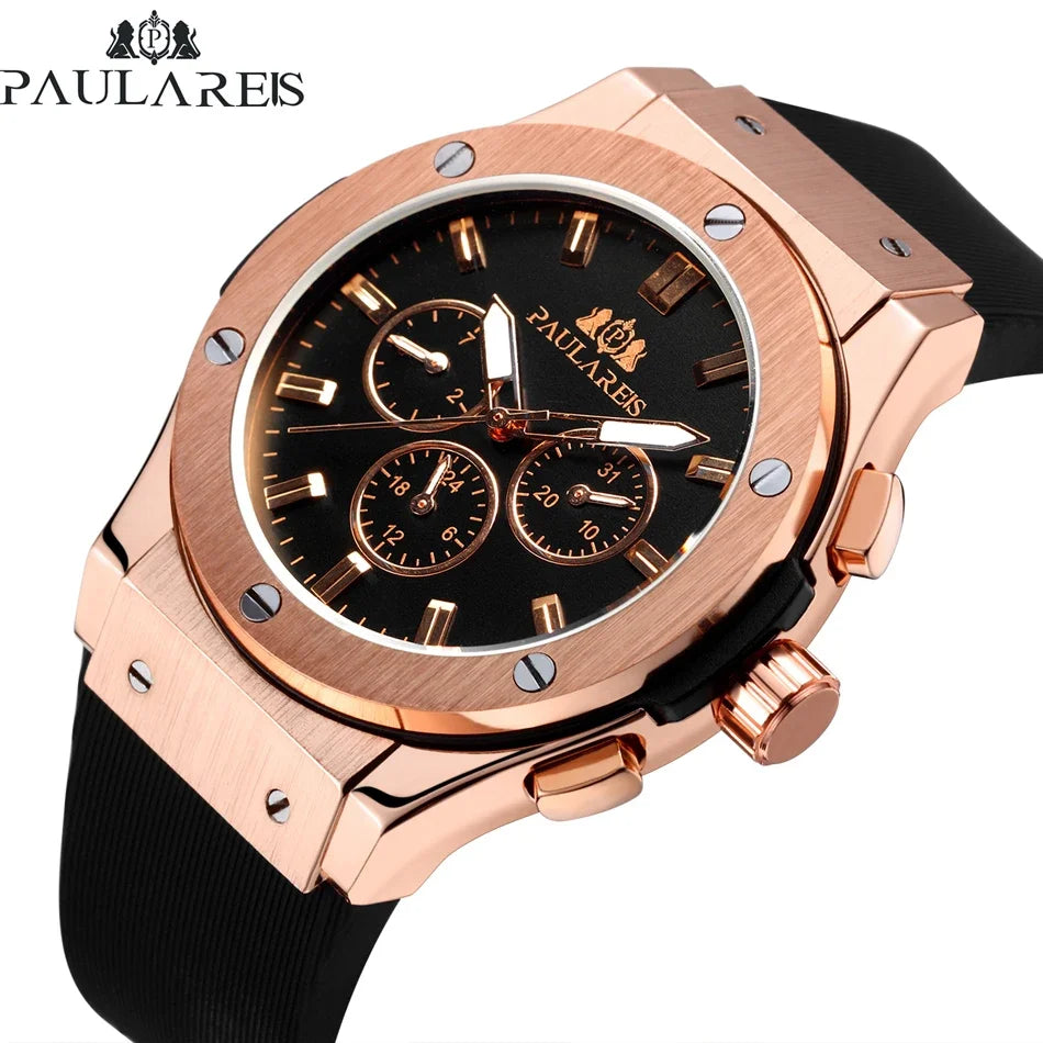 Automatic Watches for Men Mechanical Movement Rose Gold Silver Black Case White Rubber Casual Sports Geneve Watch