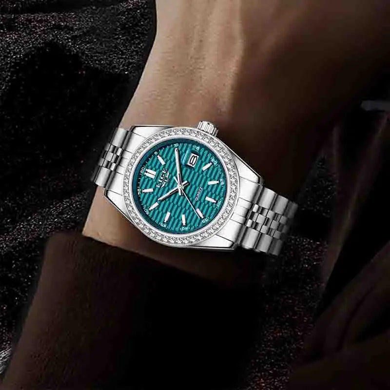 LIGE NEW Men's watches Luxury Fashion Quartz clock Stainless Steel Waterproof Luminous watches for men relogios masculino+BOX